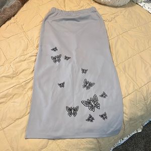Grey maxi skirt with black butterflies